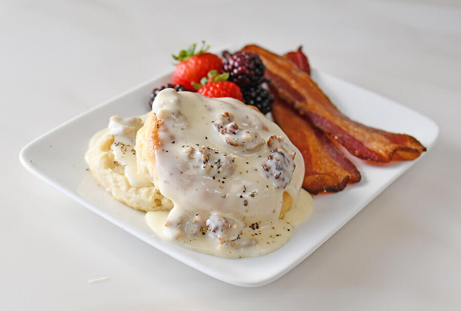 Biscuits and Gravy with Extra Melt Cheese Sauce Recipe Land O’Lakes